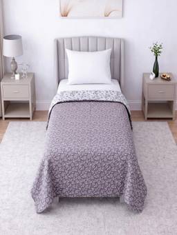 Threadwear - White and Chocolate Floral Cotton Reversible Single Bed Dohar