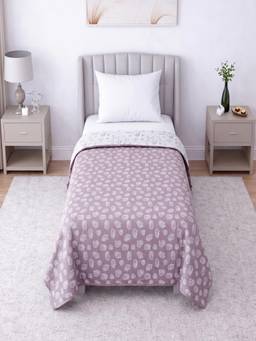 Threadwear - White and Purple Floral Cotton Reversible Single Bed Dohar