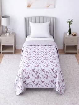 Threadwear - Lavender and White Floral Cotton Reversible Single Bed Dohar