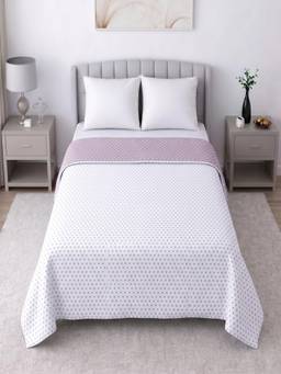Threadwear - White and Mauve Floral Cotton Reversible Double Bed Dohar