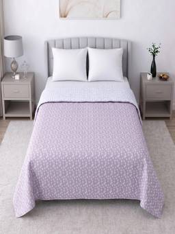 Threadwear - White and Mauve Floral Cotton Reversible Double Bed Dohar
