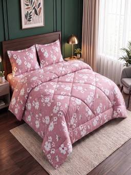 Threadwear - Pink Floral Comforter Set with Queen Size Bedsheet with Pillow Covers