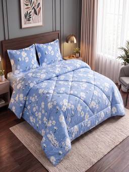 Threadwear - Blue Floral Comforter Set with Queen Size Bedsheet with Pillow Covers