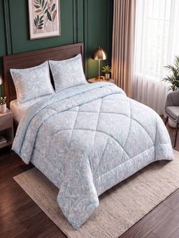 Threadwear - Blue Floral Comforter Set with Queen Size Bedsheet with Pillow Covers