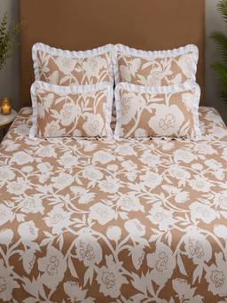 Threadwear - Coffee Floral Super King Bedsheet Set