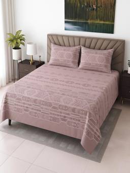 Threadwear - Maroon Shade Floral Cotton Flat Super King Bedsheet