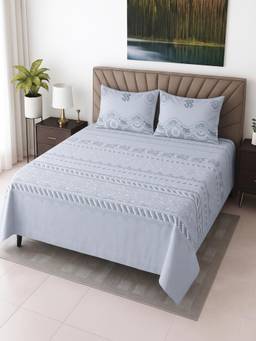 Threadwear - Ice Blue Floral Cotton Flat Super King Bedsheet