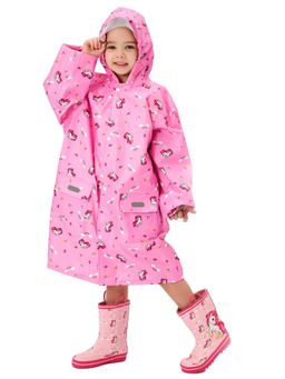 Little Surprise Box - Pink All Over Unicorn Knee Length Raincoat for Kids
