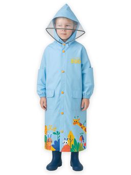 Little Surprise Box - Blue Animal Print Knee Length Raincoat for Kids