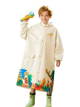 Little Surprise Box - Cream Animal Print Knee Length Raincoat for Kids