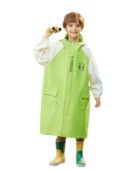 Little Surprise Box - Lemon Green Cap Style Knee Length Raincoat for Kids