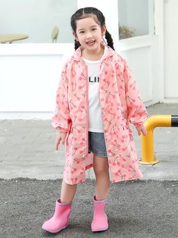 Little Surprise Box - Merry Cherry Theme Knee Length Raincoat with Pouch for Kids