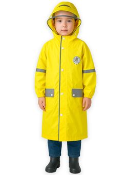 Little Surprise Box - Minimal Yellow & Grey Pocket Knee Length Raincoat with Pouch for Kids