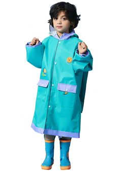 Little Surprise Box - Teal Orange Lion Knee Length Raincoat with Pouch for Kids