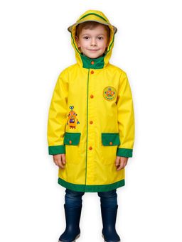 Little Surprise Box - Yellow Robot Knee Length Raincoat with Pouch for Kids