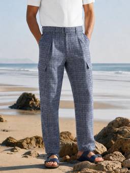 The Indian Garage Co - Men Relaxed Fit Textured Cross Pocket Mid-Rise Cargo-Blue