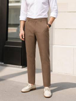 The Indian Garage Co - Men Slim Fit Solid Cross Pocket Mid-Rise Chinos-Brown
