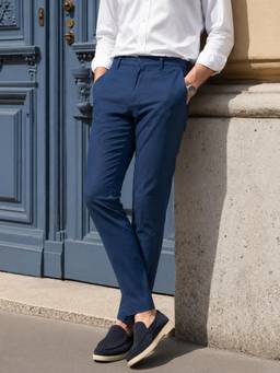 The Indian Garage Co - Men Slim Fit Solid Cross Pocket Mid-Rise Chinos-Blue
