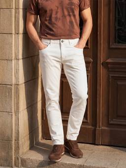 The Indian Garage Co - Men Slim Fit Solid Mid-Rise Jeans-Off White