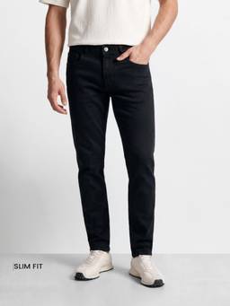 The Indian Garage Co - Men Slim Fit Solid Mid-Rise Jeans-Black