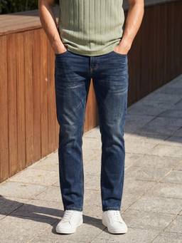 The Indian Garage Co - Men Slim Fit Solid Mid-Rise Jeans-Blue