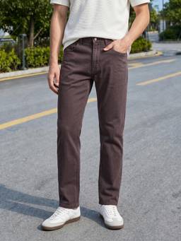 The Indian Garage Co - Men Slim Fit Solid Mid-Rise Jeans-Brown
