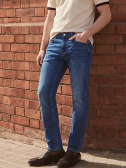 The Indian Garage Co - Men Slim Fit Solid Mid-Rise Jeans-Blue