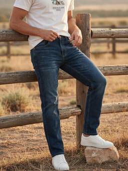 The Indian Garage Co - Men Slim Fit Solid Mid-Rise Jeans-Navy Blue