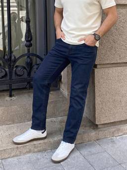 The Indian Garage Co - Men Slim Fit Solid Mid-Rise Jeans-Navy Blue