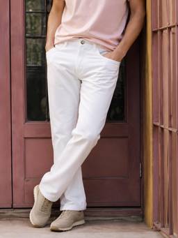 The Indian Garage Co - Men Bootcut Solid Mid-Rise Jeans-White