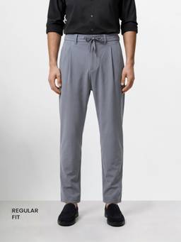 The Indian Garage Co - Men Regular Fit Solid Mid-Rise Trousers-Grey