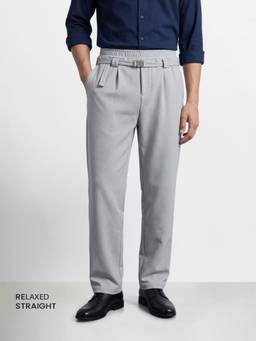 The Indian Garage Co - Men Relaxed Fit Solid Mid-Rise Trousers-Grey