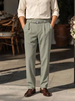 The Indian Garage Co - Men Relaxed Fit Solid Mid-Rise Trousers-Green