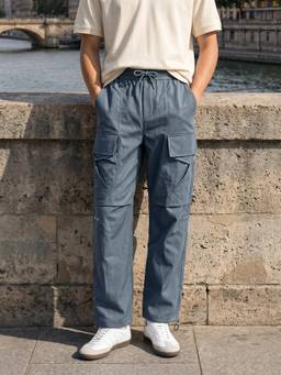 The Indian Garage Co - Men Relaxed Fit Solid Flap Pocket Mid-Rise Cargo-Grey