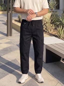 The Indian Garage Co - Men Relaxed Fit Solid Mid-Rise Joggers-Black