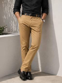 The Indian Garage Co - Men Slim Fit Solid Mid-Rise Chinos-Brown