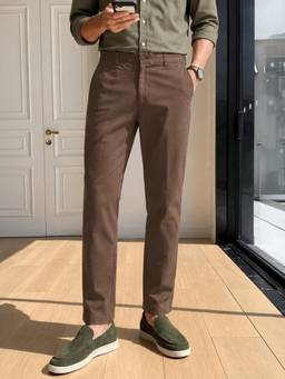 The Indian Garage Co - Men Slim Fit Solid Mid-Rise Chinos-Brown