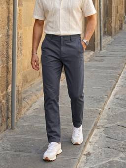 The Indian Garage Co - Men Slim Fit Solid Mid-Rise Chinos-Grey