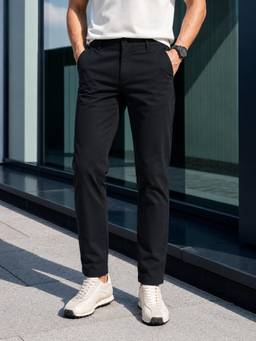 The Indian Garage Co - Men Regular Fit Solid Mid-Rise Chinos-Black
