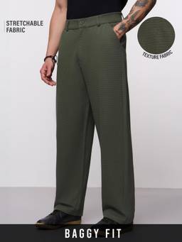 The Souled Store - Easy-Knit Warm Sage Men Trousers