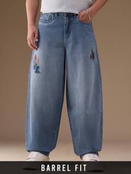 The Souled Store - Barrel-Fit Denim Doodle Men Jeans