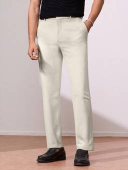 The Souled Store - Classic-Fit Ecru Beige Men Trousers