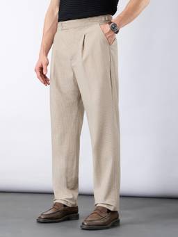The Souled Store - Textured Gurkha Beige Stripes Men Gurkha Trousers