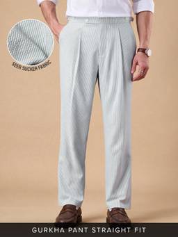 The Souled Store - Stripes Gurkha Blue Lapis Men Trousers
