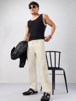 The Souled Store - Denim Oat milk Men Straight Fit Jeans