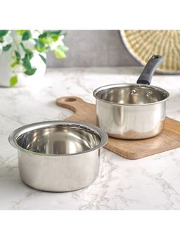 HomeTown - Fiesta Stainless Steel Saucepan & Tope Combo Set Of 2 In Silver Colour