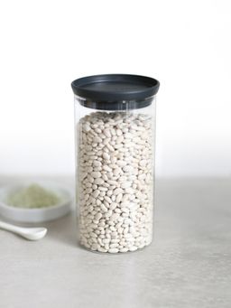 Brabantia - Stackable Food Storage Glass Jar For thinKitchen, 1.1 ltr, Dark Grey