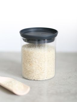 Brabantia - Stackable Food Storage Glass Jar For thinKitchen, 0.6 ltr, Dark Grey