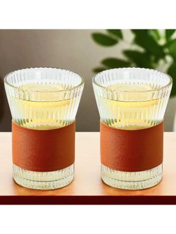 UMAI - Glass Tea & Coffee Cups With Leather Sleeves 280ml (Pack of 2)