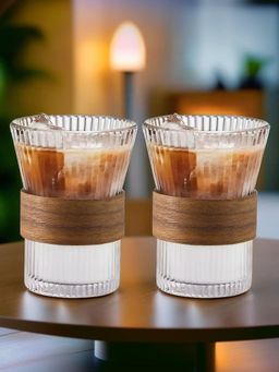 UMAI - Glass Tea & Coffee Mugs With Leather Sleeves 280ml (Pack of 2)